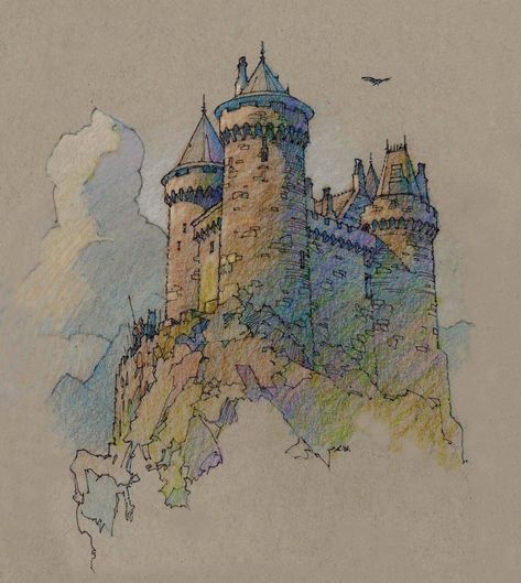 Medieval Drawing, Castle Sketch, Castle Drawing, Castle Painting, Castle Art, Architecture Drawing Art, Sketch Ideas, Fantasy Castle, Drawing Pencil