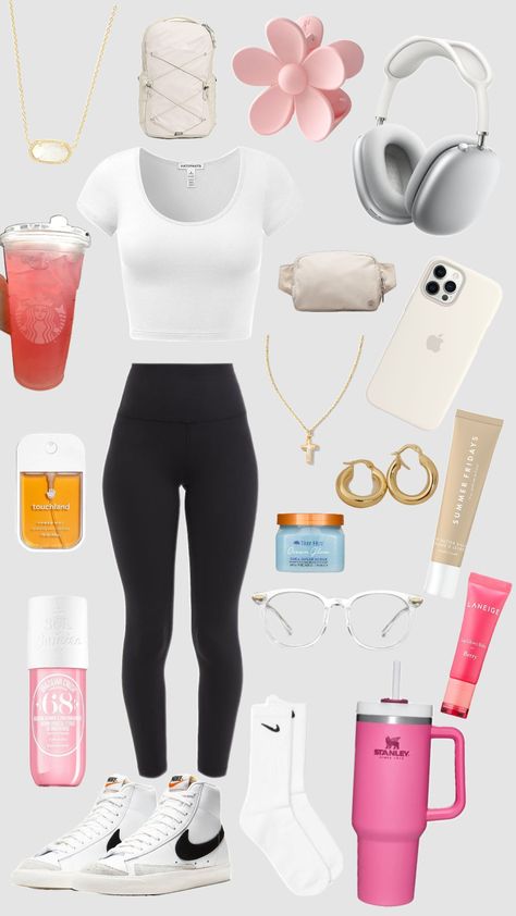 white girl look with accessories🎀✨️🧸 White Girl Winter Outfits, Maddy Aesthetics, White Girl Outfits Basic, Basic White Girl Outfit School, Basic White Girl Aesthetic, School White Shirt, Volleyball Fits, Basic White Girl Outfit, Everyday School Outfits