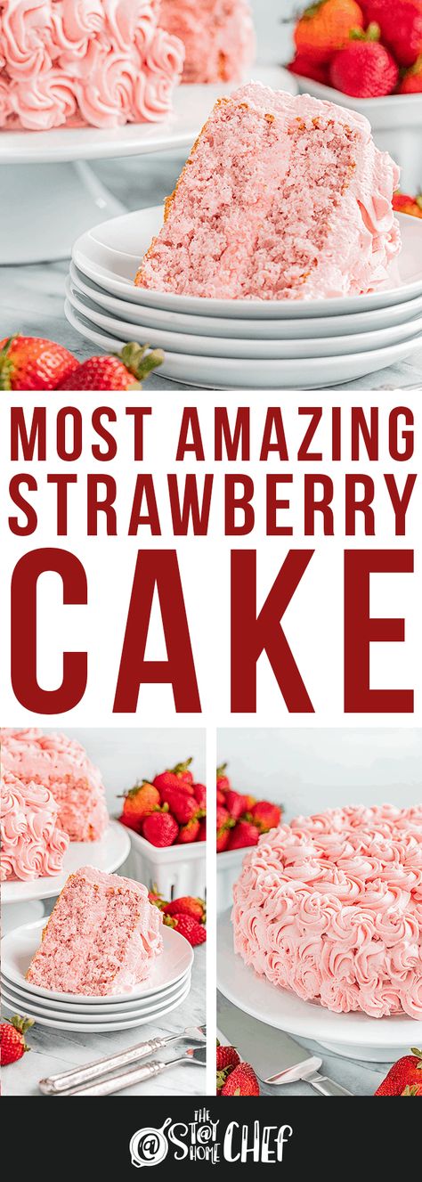 Best Ever Strawberry Cake, Strawberry Chantilly, Cake With Fresh Strawberries, Strawberry Punch, Bosch Mixer, Cake Flour Substitute, Strawberry Cake Recipe, Strawberry Extract, Food Type