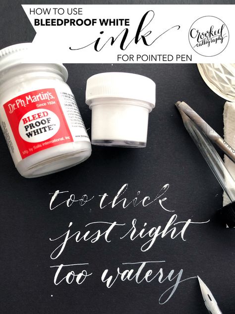 HOW TO: Use Bleedproof White Ink for Pointed Pen Calligraphy — Crooked Calligraphy Learn Modern Calligraphy, Alcohol Ink Glass, Calligraphy Tools, Pointed Pen Calligraphy, Pen Calligraphy, Copperplate Calligraphy, Silhouette Cameo Tutorials, Chalk Lettering, Hand Lettering Inspiration