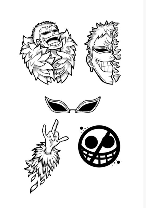 One Piece Doffy Tattoo, One Piece Patches Tattoo, Doflamingo Tattoo Ideas, Doflamingo Tattoo Design, One Piece Small Tattoo, Doflamingo Tattoo, Anime Tattoo Designs Drawings, One Piece Flash Tattoo, Do Flamingo One Piece