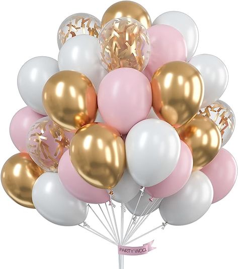 Pink Graduation Party, Pink Birthday Decorations, 60 Balloons, Balloons White, Baby Party Decorations, Pink Party Decorations, Gold Party Decorations, Gold Confetti Balloons, Metallic Balloons