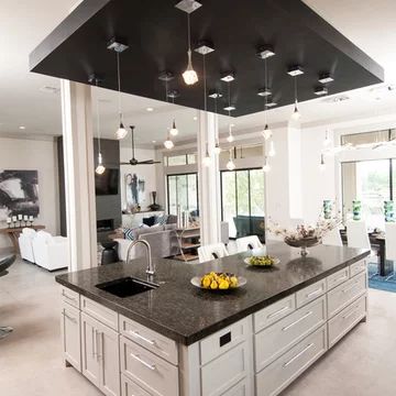 Over Island Ceiling Design, Drop Ceiling Kitchen Ideas, Bee Kitchen Theme, Modern Kitchen Ceiling, Tray Ceiling Ideas, Floating Ceiling, Modern Style Kitchen, Bee Kitchen, Kitchen Ceiling Design