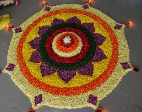 very-easy-onam-pookalam-designs Onam Pookalam Design, Leaf Decor Wedding, Pookalam Design, Simple Flower Rangoli, Happy Onam, Simple Rangoli Designs Images, Floral Carpet, Rangoli Patterns, Rangoli Ideas