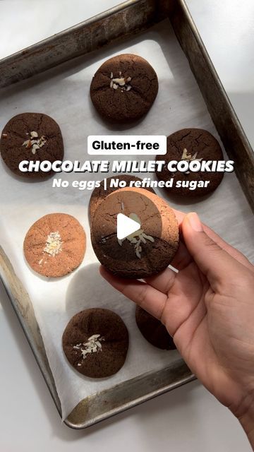 Dhara on Instagram: "Chocolate Ragi Cookies/Nankhatai🍪
A fun way to incorporate nutritious goodness of millets in your little ones diet. Honestly, everyone in my house enjoys these not just my toddlers!😅

Recipe for Chocolate Ragi Cookies🍪
1/4 cup ghee
1 cup ragi flour
1/4 cup besan
2 tbsp unsweetened cocoa powder
2 tbsp dry fruits powder
1/2 cup jaggery powder
1 pinch salt
1/4 tsp baking powder
Warm milk as needed

Method:
In a mixing bowl, add ghee and the rest of the dry ingredients and mix. 
Add warm milk as needed to form a moist dough , I ended up needing 4-5 tsp. 
Divide dough into equal sized portions and flatten them slightly to give them a circular shape.
Give them your desired pattern and sprinkle some chopped almonds if you’d like.
Bake on 160°c/ 325°f for 18-20 mins.
Allow Ragi Cookies, Ghee Baking Recipes, Ragi Chocolate Cookies, Cookies With Ghee, Rajgira Flour Recipes, Whole Wheat Nankhatai, Warm Milk, Oven Recipes, Unsweetened Cocoa