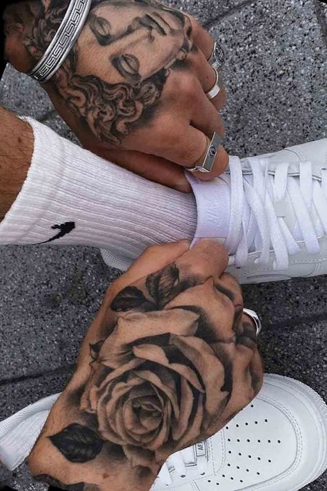 Tattoo Ideas For Men Chest Tattoo Black Women, Red Chest Tattoo, Tattoo Gift Ideas, Tattoo Black Women, Hand Tattoos Pictures, Chest Tattoo Drawings, Black Men Tattoos, Skull Hand Tattoo, Rose Drawing Tattoo