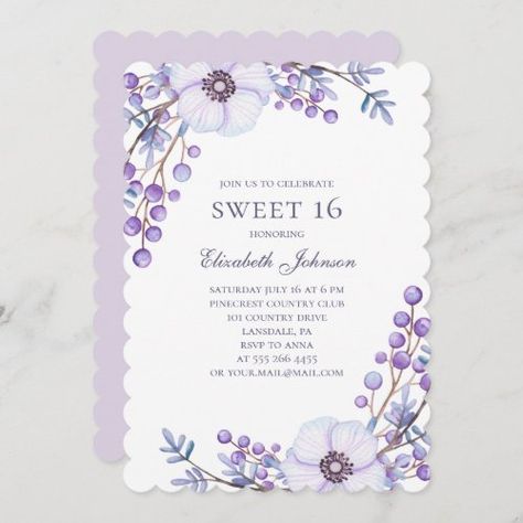 Purple Flowers Sweet 16 Floral 16Th Birthday Invitation #zazzle #weddinginvitations #birthdayinvitations #babyshowerinvitations #zazzleinvitations #monogram #businesscards #graduation #homedecor Purple Sweet 16, 16 Invitations, Purple Invitations, 16th Birthday Card, 16th Birthday Invitations, Sweet Sixteen Parties, Purple Garden, 16 Birthday, Floral Bridal Shower Invitations