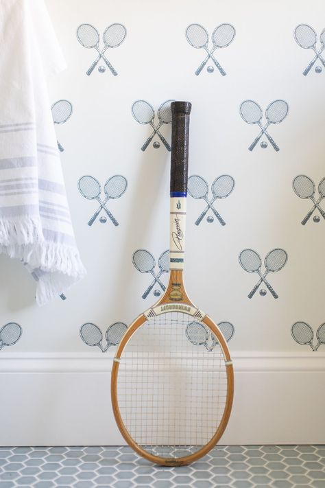 MH Wallpaper - Racquet – MH Home USA Mh Wallpaper, Boys Bedroom Wallpaper, Tennis Wallpaper, Tennis Rackets, Hand Drawn Pattern, Big Boy Room, Home Textiles, Wallpaper Bedroom, Baby Boy Rooms