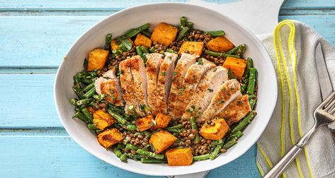 Turkey Steak with Mustard Lentils Recipe | HelloFresh Chives Recipes, Turkey Steak Recipes, Turkey Steaks, Seared Chicken Breast, Cooking Cream, Sweet Potato Wedges, Hello Fresh, Recipe Roundup, Sweet Potato Recipes