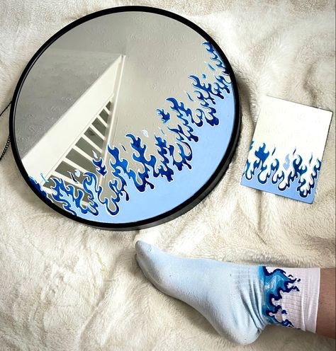 Rectangle Mirror Painting Ideas, Mirror Painting Ideas, Mirror Drawing, Painted Mirror Art, Mirror Drawings, Wall Drawings, Custom Mirror, Rope Projects, Circle Mirror