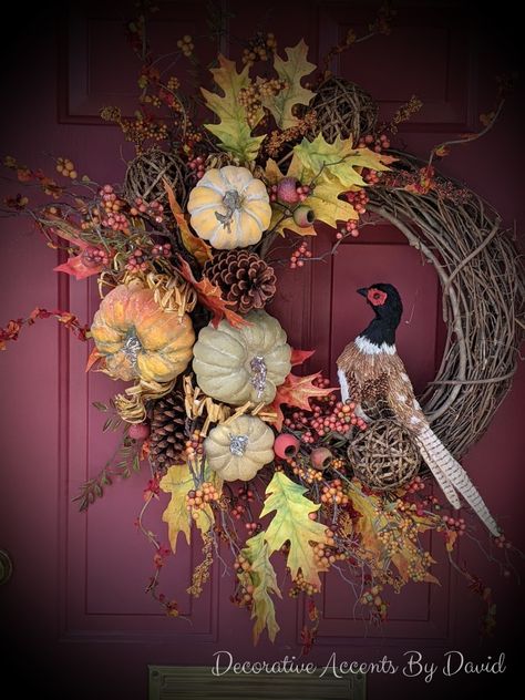 Pumpkin Wreath, Pheasant, Fall Wreaths, Gourds, Pine Cones, Fall Halloween, Fall Wreath, Fall Decor, Accent Decor