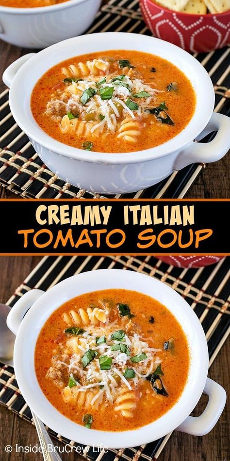 Italian Tomato Soup, Tomato Soup Easy, Soup Tomato, Tomato Soup Recipe, Recipe Soup, Italian Food Recipes, Italian Soup, Italian Recipe, Comfort Food Recipes Dinners