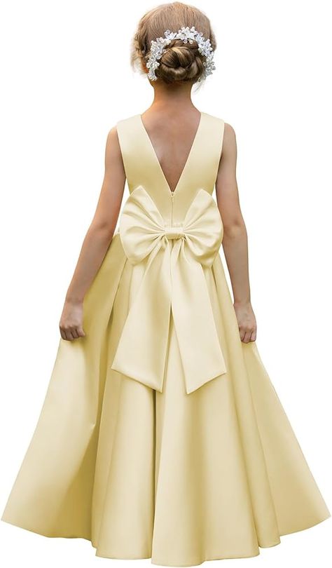 Amazon.com: HEWEGO Yellow Flower Girl Dresses for Wedding Long A-Line Satin Fromal Pageant Dress Peals Toddler Flower Girl Dress with Bow-Knot Yellow Size 2: Clothing, Shoes & Jewelry Satin Flower Girl Dresses, Yellow Flower Girl Dresses, Silk Flower Girl Dress, Wedding Floor, Wedding Motif, Flowergirl Dress, Yellow Wedding Dress, Flower Girls Dresses, Long Flower Girl Dresses