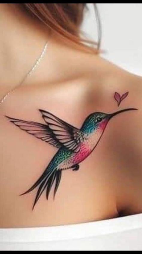 Hummingbird Tattoo On Chest, Hummingbird Chest Tattoo Female, Male Hummingbird Tattoo, Hummingbird Neck Tattoo, Humming Birds Tattoo Design, Humming Bird Tattoo For Women, Colorful Hummingbird Tattoo, Cheerleader Photos, Collarbone Tattoos