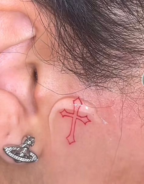 Face Tattoo Near Ear, Star Face Tattoo, Small Hidden Tattoos, Blitz Tattoo, Small Face Tattoos, Horrible Tattoos, Face Tats, Master Tattoo, Face Tattoos For Women