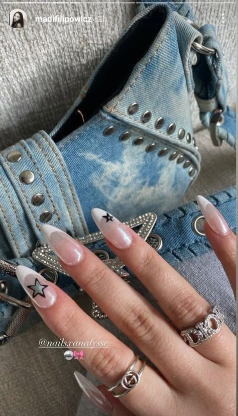 Dark Blue Acrylic Nails Y2k, 777 Nails Design, Star Coffin Nails, Sturniolo Triplets Nails, Madi Filipowicz Nails, 777 Nails, Star Nails Short, Nessa Nails, Art Nail Designs