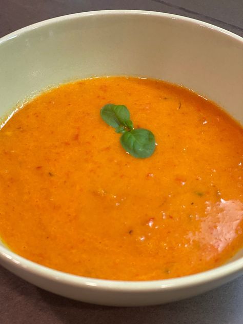 Roasted Carrot and Red Pepper Soup — pattysplate Red Pepper Soup Recipe, Carrots In Oven, Roasted Carrot Soup, Pepper Soup Recipe, Plant Based Meal, Roasted Carrot, Red Pepper Soup, Vegan Plant Based, Butternut Squash Recipes Soup