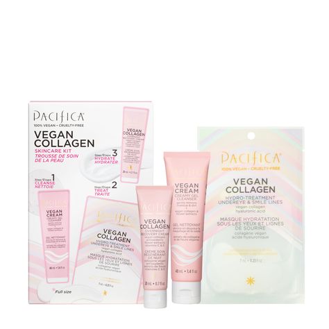 Vegan Collagen Skincare Trial Kit - Skin Care - Pacifica Beauty Pacifica Beauty Products, Hyaluronic Acid Cream, Pacifica Beauty, Overnight Face Mask, Collagen Facial, Vegan Collagen, Vegan Cream, Under Eye Mask, Facial Sheet Mask