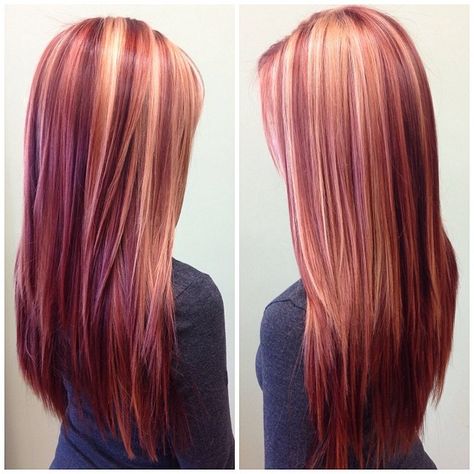 Red Hair With Blonde Highlights, Red Blonde Hair, Red Hair Inspo, Hair Color Streaks, Hair Streaks, Red Highlights, Pink Highlights, Pretty Hair Color, Hair Stylies