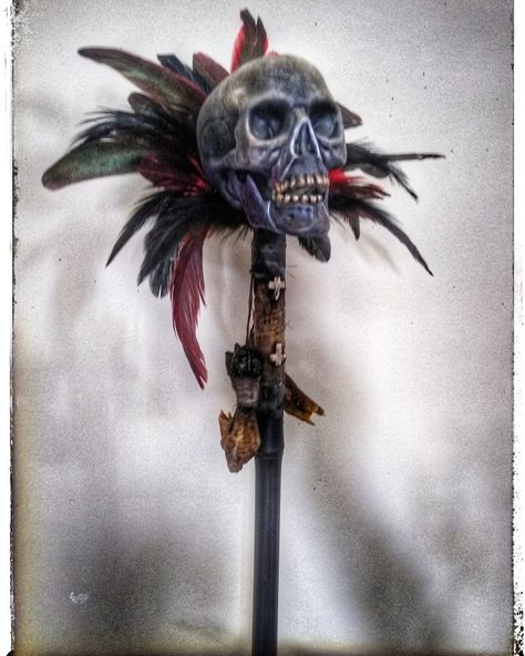 Custom hand made Baron Samedi staff Voodoo Staff, Voodoo Decor, Bone Staff, Voodoo Room, Skull Staff, Voodoo Costume, Voodoo Halloween, Audrey 2, Voodoo Art