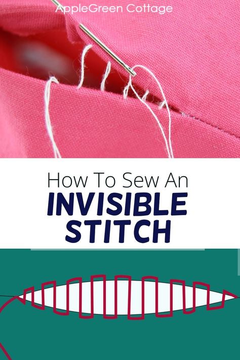 See how to do an invisible stitch by hand, using the so-called ladder stitch, slip stitch, or even blind stitch. Easy and quick - this is one of the most useful hand sewing stitches. You might also find invisible stitch under names such as ladder stitch technique, slip stitch sewing, or even blind stitch seam. No matter how you call it, it's an excellent way to hide your stitches even when sewing on the outside of an item, like a pillow, a piece of clothing, or plushie toys. Sewing Stitches By Hand, Hand Stitching Techniques, Invisible Stitch, Stitch Sewing, Sewing Alterations, Blind Stitch, Sewing Tutorials Clothes, Sew Ins, Stitching Techniques