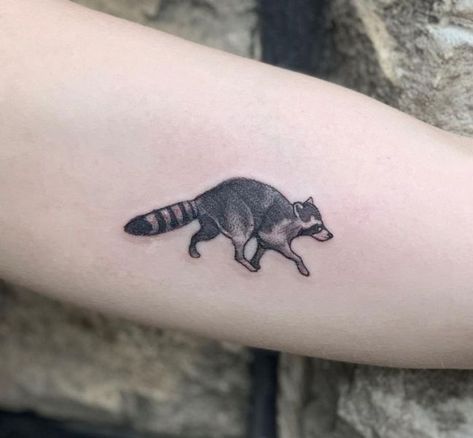 Fox And Raccoon Tattoo, Raccoon Tattoo Cute, Simple Raccoon Tattoo, Matching Raccoon Tattoo, Trash Panda Tattoo, Small Raccoon Tattoo, Raccoon Tattoo Ideas, Raccoon Tattoos, Racoon Tattoo