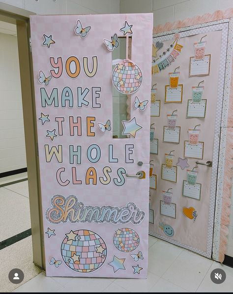 Teacher Workroom Bulletin Boards, Retro Classroom Door Decorations, Retro Birthday Bulletin Board, Retro Bulliten Board, Retro Theme Classroom, Disco Classroom Theme Bulletin Boards, Retro Rainbow Classroom, Groovy Math Bulletin Board, Retro Classroom Theme