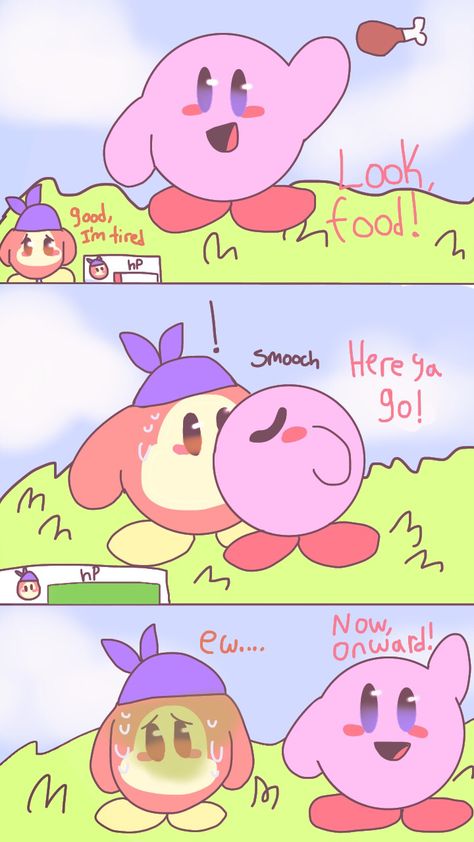 it's pretty gross. (also this took like 2 minutes.) also, bandana dee low-key looks like swiper from dora. Kirby X Bandana Dee, Swiper X Dora, Bandana Dee, The Stars, Kirby Stuff, First Game, Low Key, Kirby, Pikachu