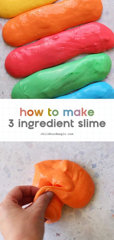 How to Make Slime - 3 Ingredients - Childhood Magic 3 Ingredient Slime, Make Slime For Kids, How To Make Oobleck, Ways To Make Slime, Science Experiment For Kids, Halloween Slime, Slime Ingredients, Experiment For Kids, Galaxy Slime