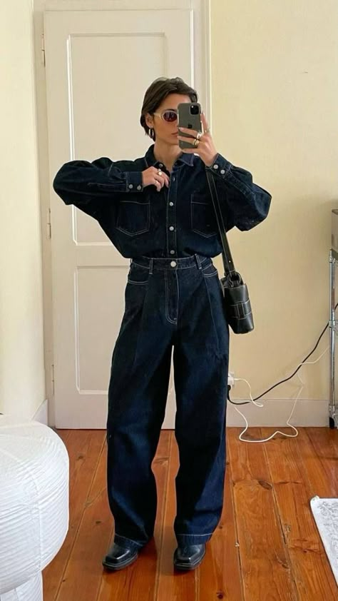 Full Denim Outfit, Denim Ootd, Outfit Oversize, Denim Set, Fashion Trend Forecast, Outfit Denim, Cool Girl Style, Autumn Fits, Denim On Denim