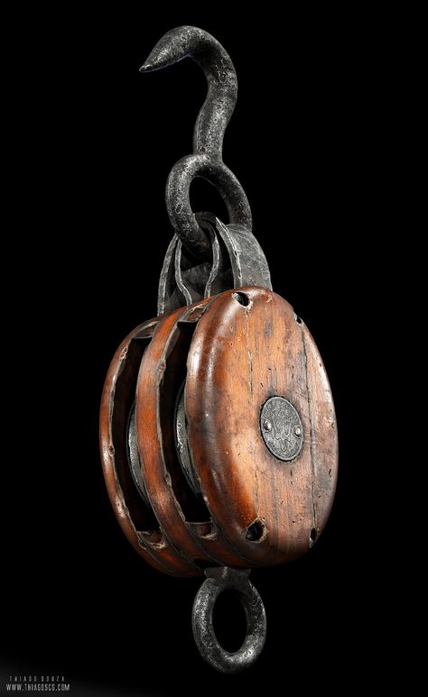 ArtStation - Vintage Pulley, Thiago Souza Maya Modeling, 3d Cinema, Block And Tackle, Environment Props, Historical Objects, Tactical Gear Loadout, Props Art, Game Props, Antique Tools