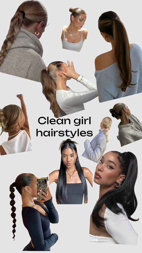 #clean girl#hairstyles#pretty#hair#aesthetic Pretty Hair Aesthetic, Clean Girl Motivation, School Clean Girl, Hairstyles Clean Girl, Clean Hairstyles, Clean Girl Hair, Hairstyle Elegant, High School Hairstyles, Glow Up Goals