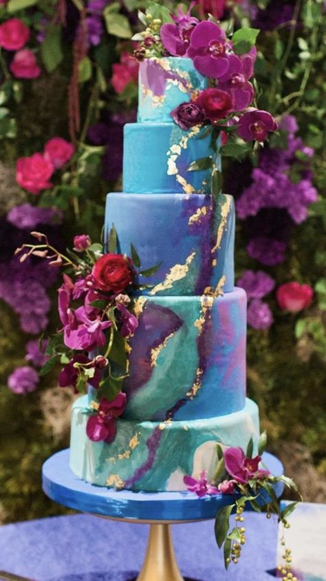 Avatar Wedding Theme, Gem Toned Wedding, Jewel Tone Birthday Party Decor, Jewel Tone Wedding Cake Ideas, Dark Jewel Tone Wedding Cake, Jewel Tones Wedding Cake, Jewel Tone Birthday Cake, Wedding Cake Jewel Tone, Bright Jewel Tone Wedding