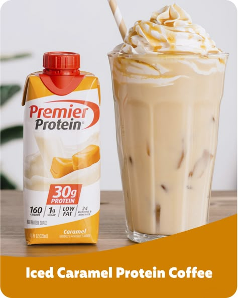 Premier Protein Shake Ideas, Caramel Premier Protein Shake, Premier Protein Shake Hacks, Premier Protein Shake Recipes Keto, Coffee And Premier Protein Shake, Shakes Made With Premier Protein, Protein Shake Recipes With Premier Protein, Premier Shakes Recipes, Keto Recipes Using Premier Protein Shakes