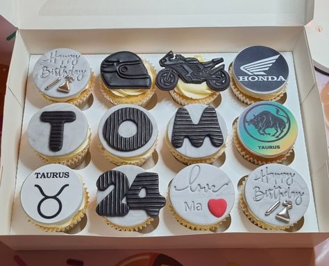 Taurus Cupcakes, Cupcakes For Husband Birthday, Motorcycle Cupcakes, Motorcycle Cupcake Cake, Customized Cupcakes For Boyfriend, Whiskey Cupcakes Design, Masculine Cake, Father’s Day Cupcake Flavors, Chocolate Layer Cake Recipe