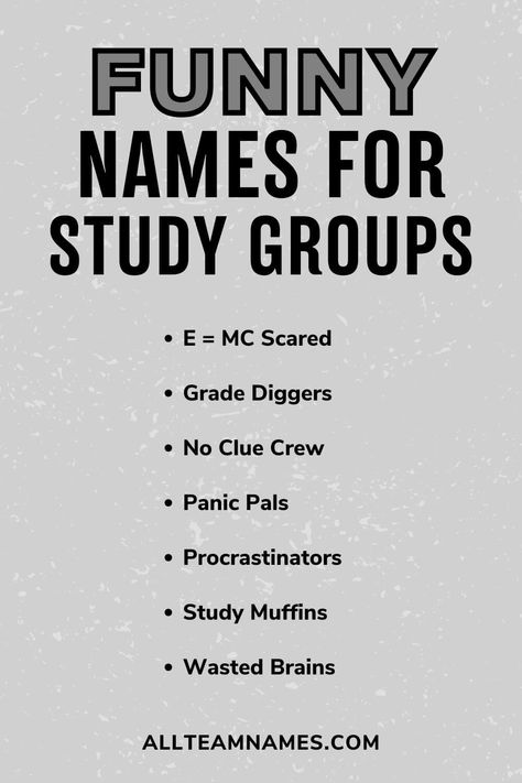 funny names for study groups list Biology Group Chat Names, Names For Study Groups, Study Group Name Ideas, College Group Names, Group Names Ideas Friends, School Friends Group Name, Funny Names For Friends Group, School Group Name Ideas, Class Group Names