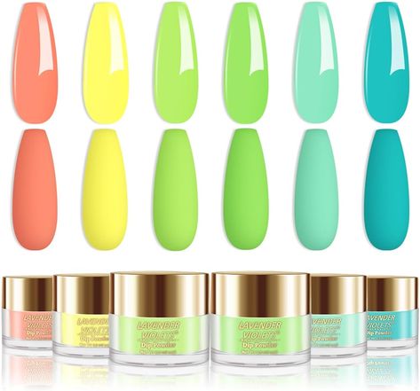 Dip Powder Nail Kit, Large Capacity Set - 6 Colors Neon Green Yellow Orange Spring Summer Colors Long Lasting Dipping Powde for Nail Art Designer Manicure Salon J211 - spring nails Manicure Lavender, Healthy Dip, Dip Manicure, Nail Dryers, Nail Art Salon, Dip Nails, French Nail Art, Nail Dip, Nail Bed