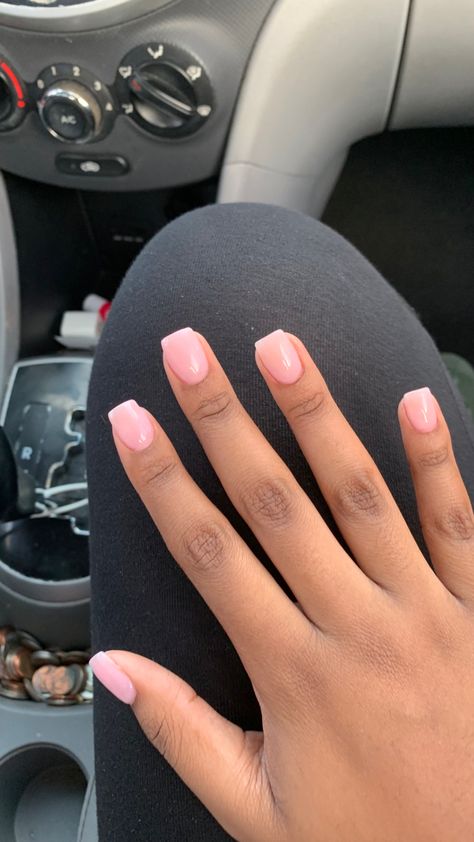 Shirt Natural Acrylic Nails, Soft Natural Acrylic Nails, Cover Pink Acrylic Nails Short, Natural Pink Nails Black Women, Pink Acrylic Overlay Natural Nails, Natural Nails With French Tip, Neutral Pink Dip Nails, Clear Acrylic Overlay On Natural Nails, Short Square Overlay Nails