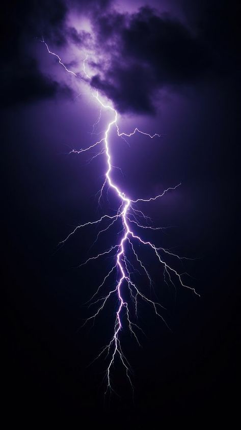 A purple lightning bolt in the dark sky thunderstorm outdoors nature. AI generated Image by rawpixel. | free image by rawpixel.com / Boom Electricity Art, Lightning Sky, Lightning Images, Lightning Dragon, Mobile Wallpaper Iphone, Lightning Bolt Tattoo, Lightning Art, Bolt Tattoo, Lightning Cloud