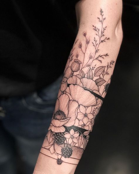 Vlada (@v.shevchenko.tattoo) • Instagram photos and videos Ornate Tattoo, Rip Tattoos For Mom, Floral Arm Tattoo, Underarm Tattoo, Lower Arm Tattoos, Wrap Tattoo, Forarm Tattoos, Beautiful Flower Tattoos, Flower Tattoo Arm