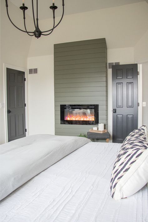 Two Way Fireplace Bedroom, Bedroom Electric Fireplace Master, Bedroom Fireplace Remodel, Electric Fireplace Over Bed, Electric Fireplace Ideas Small Space, Build Fireplace In Bedroom, Small Bedroom With Electric Fireplace, Tv Wall Panel Design Master Bedrooms, Small Bedroom With Fireplace Ideas