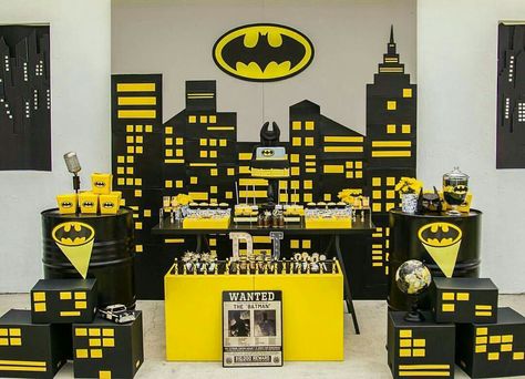 Lego Batman Birthday Party, Batman Theme Party, Batman Party Decorations, Batman Themed Birthday Party, Lego Batman Birthday, Batman Theme, Batman Inspired, Batman Birthday Party, Batman Party