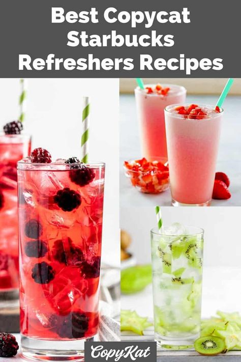 Copycat Starbucks Refreshers, Starbucks Refreshers At Home, Refreshers At Home, Refreshers Recipes, Starbucks Cold Drinks, Starbucks Strawberry Refresher, Refresher Drinks, Starbucks Copycat Recipes Drinks, Starbucks Pink Drink Recipe