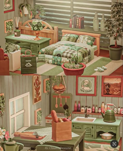 Acnh Green Room, Acnh Things To Build, Acnh Rivendell, Acnh Interior Designs, Cottage Core Animal Crossing, Animal Crossing House, Cottagecore Animal Crossing, Acnh Interior, Acnh House