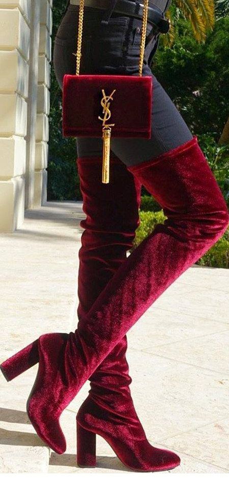 Red Velvet Boots Outfit, Red Boots Aesthetic, Luxury Red Elegant Heeled Boots, Velvet Boots Outfit, Thigh High Boots Velvet, Luxury Red Boots With Reinforced Heel, Red Velvet Thigh High Boots, Red Velvet Boots, Velvet Thigh High Boots