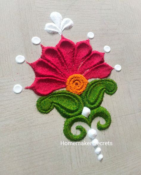 More videos 👉 homemaker secrets youtube channel.. Rangoli Design Flower Pattern, Corner Rangoli Designs Easy, Elementary Chemistry, Floral Painting Videos, Unique Rangoli, Rangoli Designs For Competition, Rangoli Diwali, Simple Rangoli Designs, Easy Rangoli Designs Videos