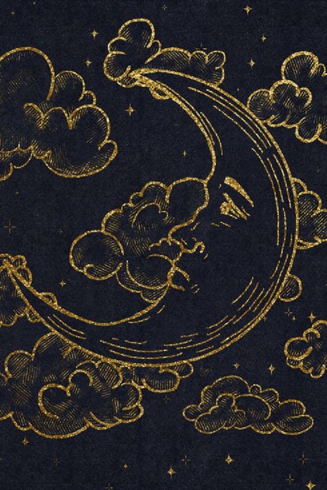 A mystical crescent moon, gliding silently past an enchanting night sky moon. magical. crescent. moons. vintage. magic. distressed. retro. old. antique. paper. face clouds classic classical witch style wizardy lunar lover luna lune space nasa universe galaxy black new cute whimsical starry exploration astronaut celestial Sun And Moon Wallpaper, Moon Cartoon, Moon Wallpaper, Vintage Moon, Moon Drawing, Sky Moon, Moon Illustration, Moon Painting, Sun Moon Stars