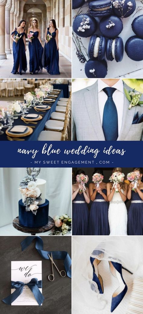 50+ NAVY BLUE Wedding Ideas to get inspired and start using right NOW! // My Sweet Engagement // http://mysweetengagement.com/colors/navy-blue-wedding // #WeddingColors #WeddingColorPalette #WeddingColorBoards #WeddingColorSchemes #BlueWedding #NavyBlueWedding Wedding Colors Navy, Navy Wedding Theme, Navy Blue Wedding Theme, Blue Wedding Theme, Blue And White Wedding, Blue Wedding Ideas, Wedding Color Scheme, Winter Wedding Colors, Blue Themed Wedding