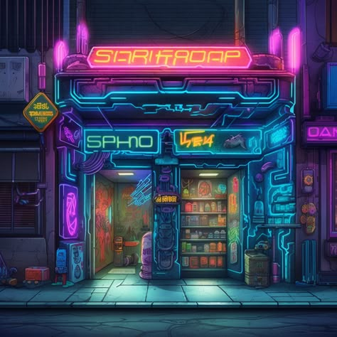 Cyberpunk Store, Cyberpunk Building, Cyberpunk Street, Anime Realistic, Neon Cyberpunk, Realistic Photos, Cyberpunk City, Background Drawing, Cyberpunk Art