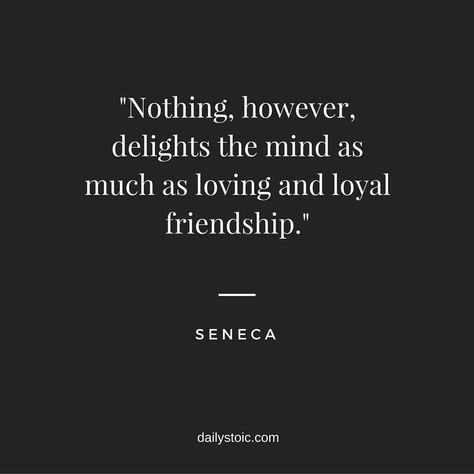 "Nothing, however, delights the mind as much as loving and loyal friendship."-SENECA  #philosophy #stoicism #seneca #dailystoic Quotes On Friendship, False Friendship, Seneca Quotes, On Friendship, Friendship Quote, Stoicism Quotes, Stoic Quotes, Word Sentences, Life Quotes To Live By